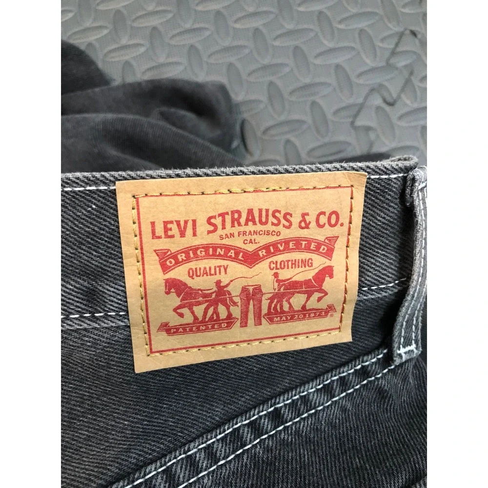 Levi's Ribcage Straight Ankle Jeans Womens 32 Black High Rise Snap Buttons